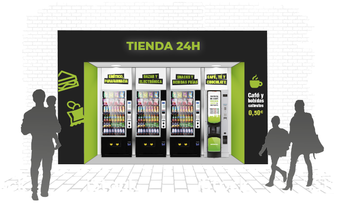 Tienda 24 horas con máquinas expendedoras